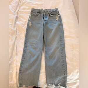 Light Blue Distressed High-Rise Wide Leg Jeans